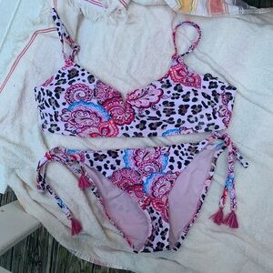 Nanette LaPore swimsuit bikini pink animal print tassels paisley beach